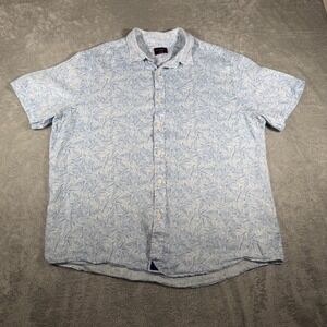 UNTUCKit Shirt Mens‎ XL Blue Linen Floral Terlan Short Sleeve Button Up Summer